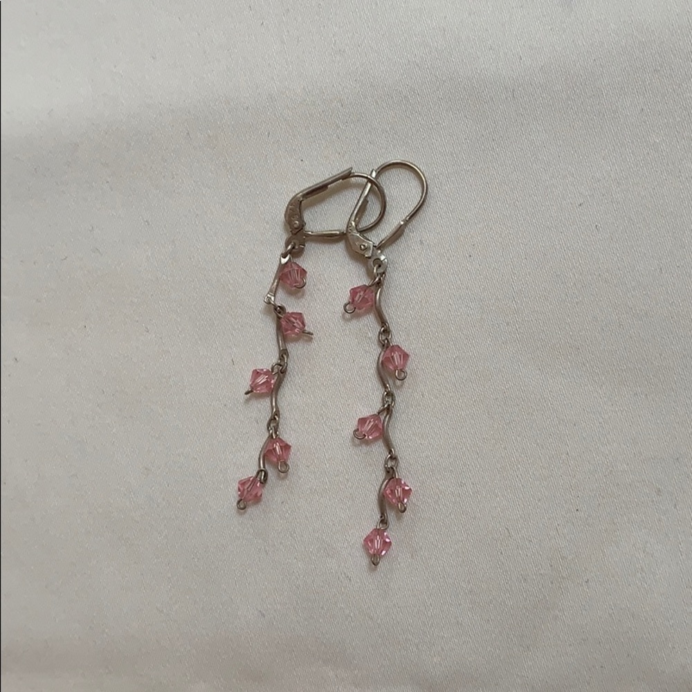 Silver and light pink dangling earrings